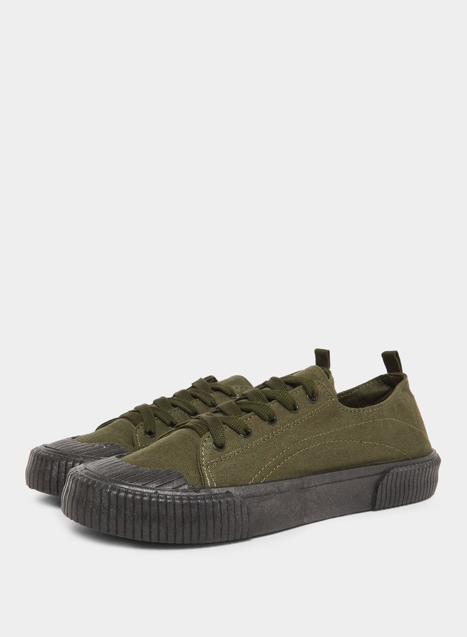 Styli Men Olive Green Canvas Sneakers - Image 2